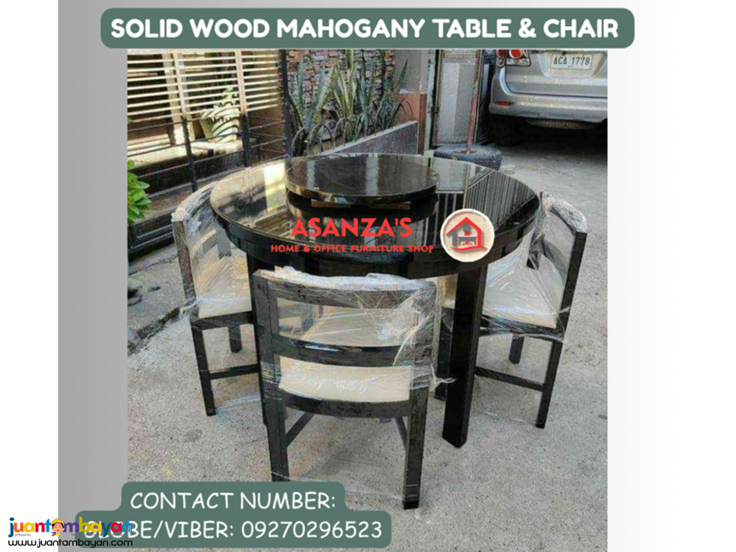 SOLID MAHOGANNY WOOD TABLE & CHAIR 