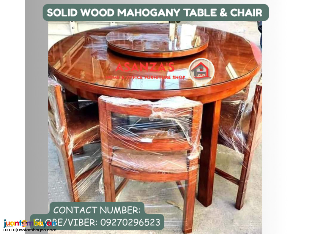 SOLID MAHOGANNY WOOD TABLE & CHAIR 