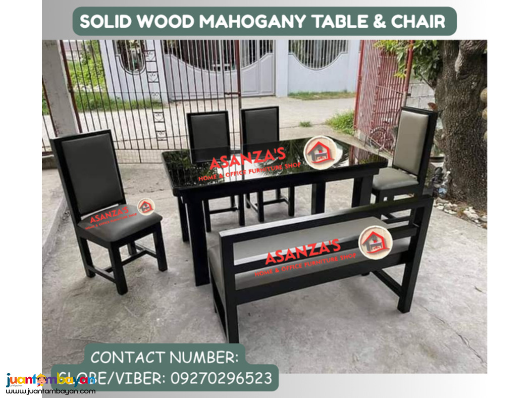 SOLID MAHOGANNY WOOD TABLE & CHAIR 