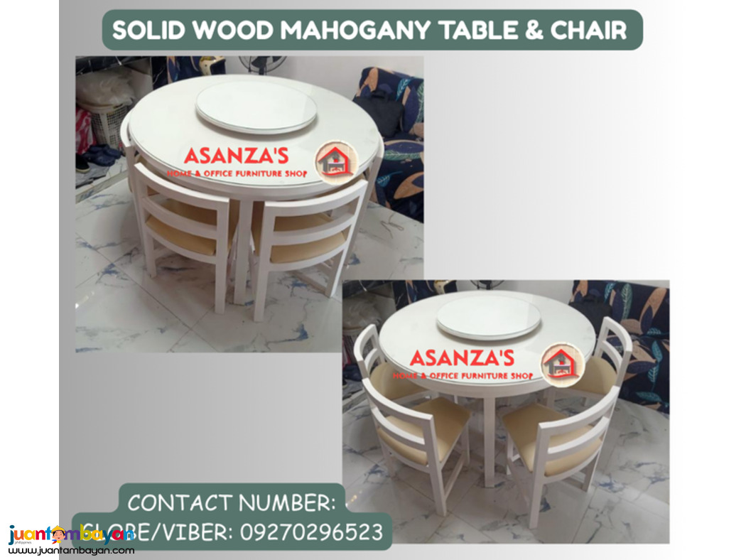 SOLID MAHOGANNY WOOD TABLE & CHAIR 