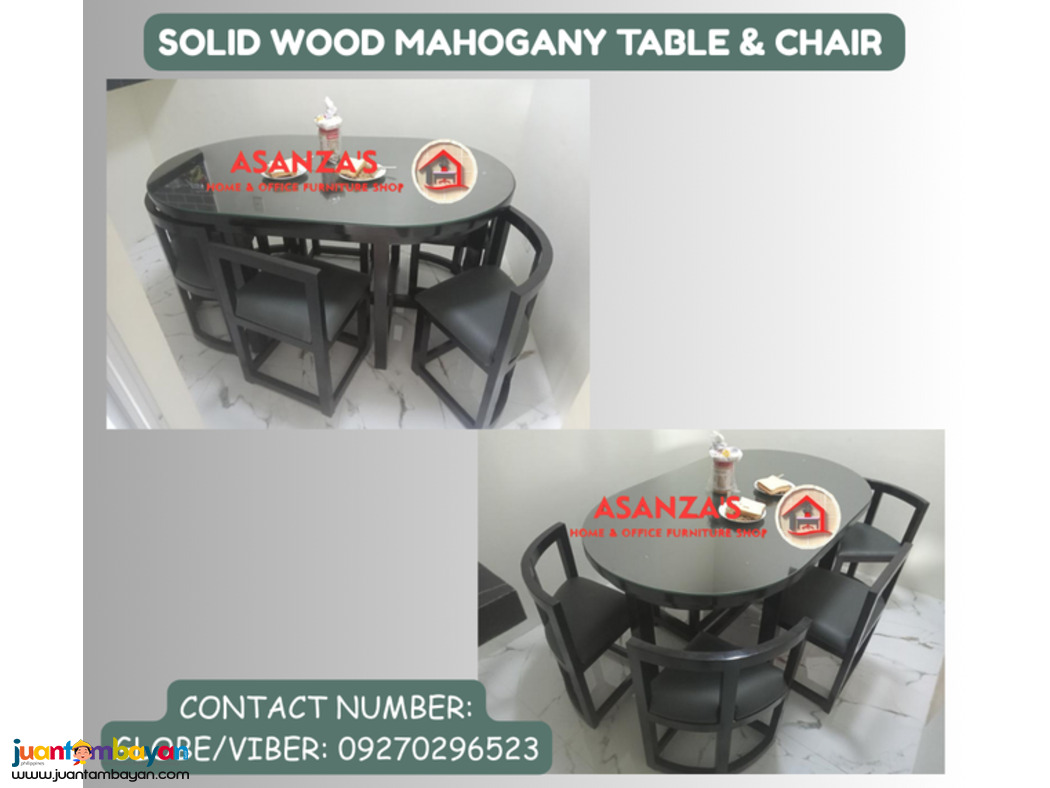SOLID MAHOGANNY WOOD TABLE & CHAIR 