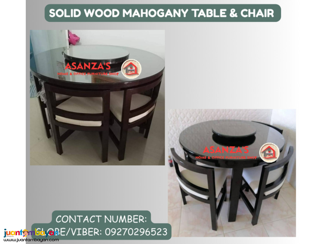 SOLID MAHOGANNY WOOD TABLE & CHAIR 