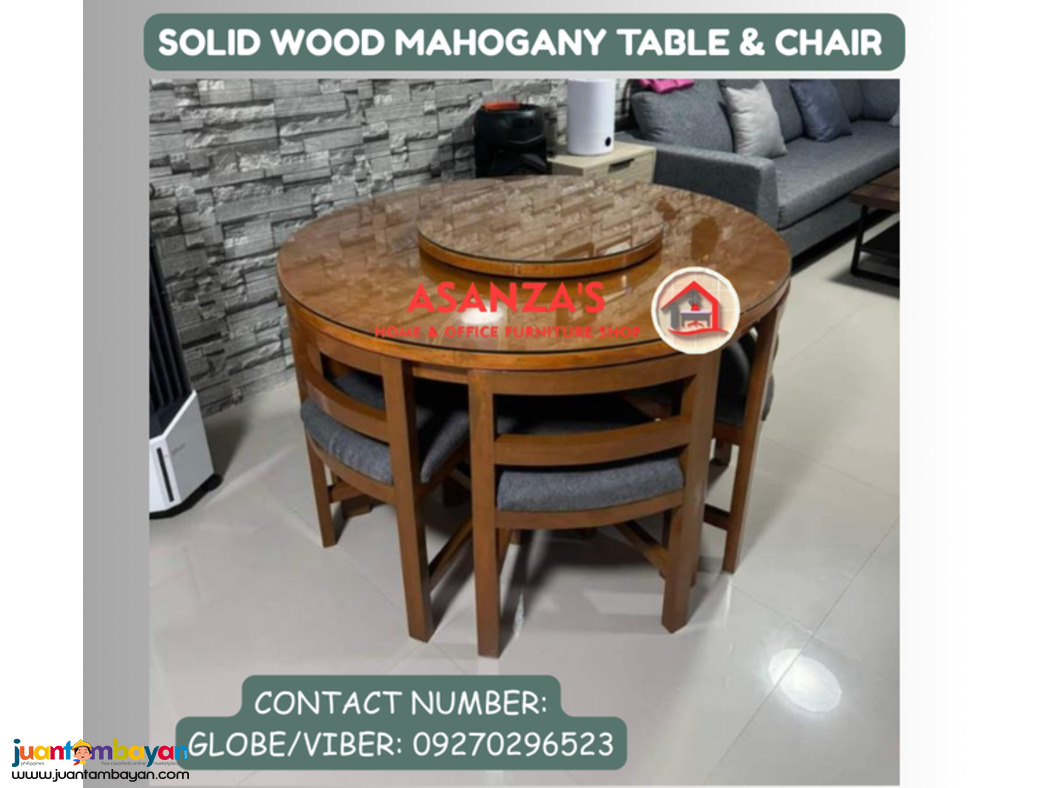 SOLID MAHOGANNY WOOD TABLE & CHAIR 