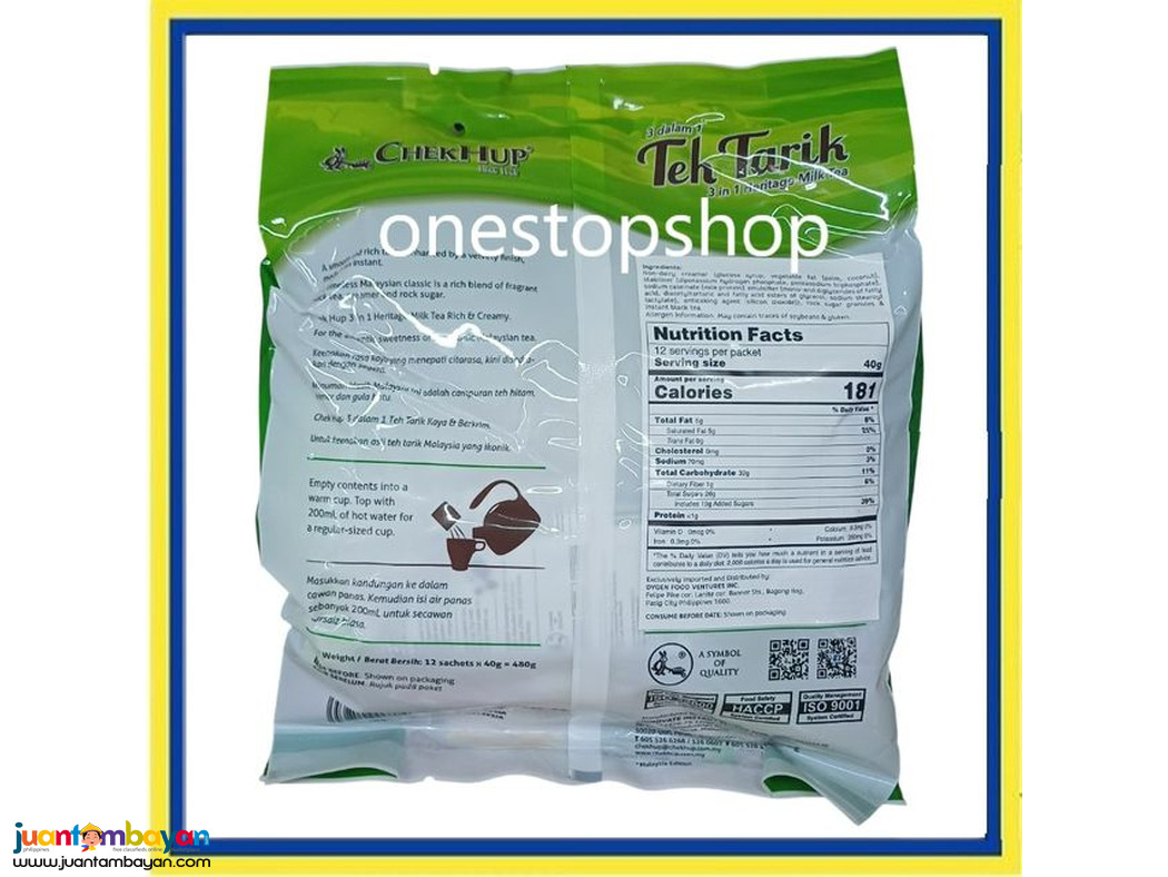 Chek Hup Teh Tarik 3in1 Heritage Milk Tea  12 x40g