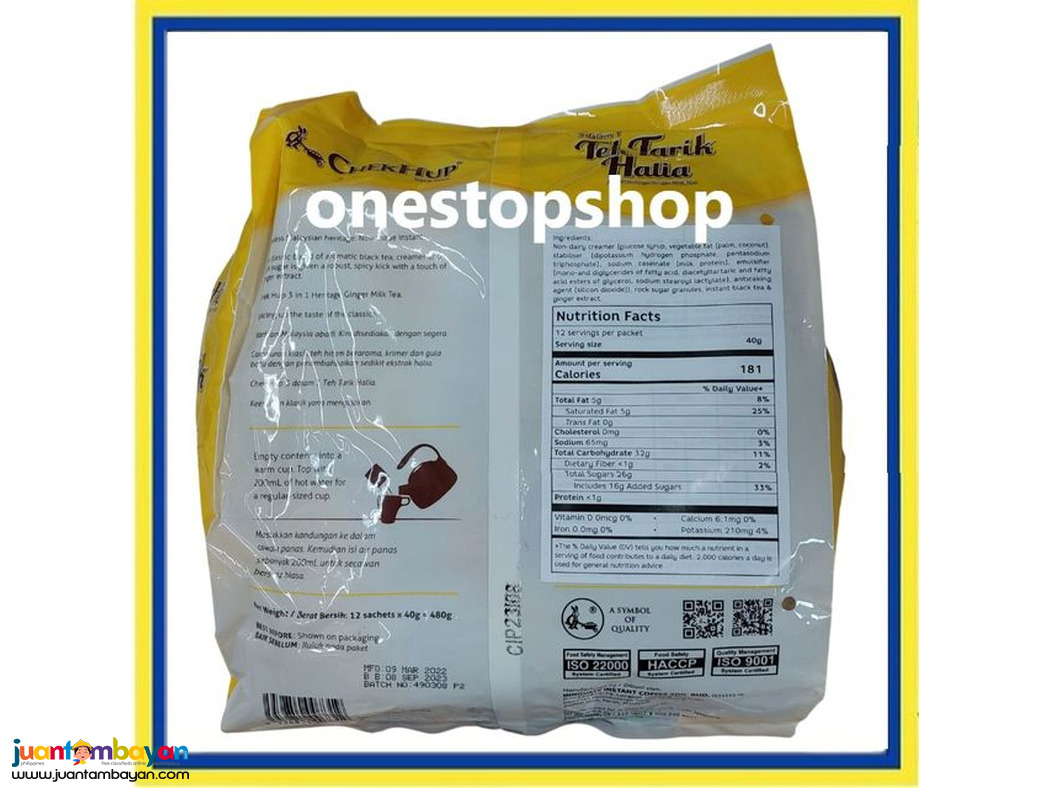 Chek Hup Teh Tarik 3in1 Heritage Milk Tea  12 x40g