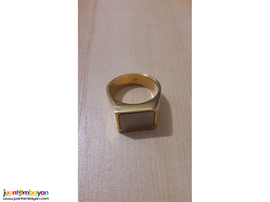 Gold dress ring 14k gold overlay with pewter inlay.
