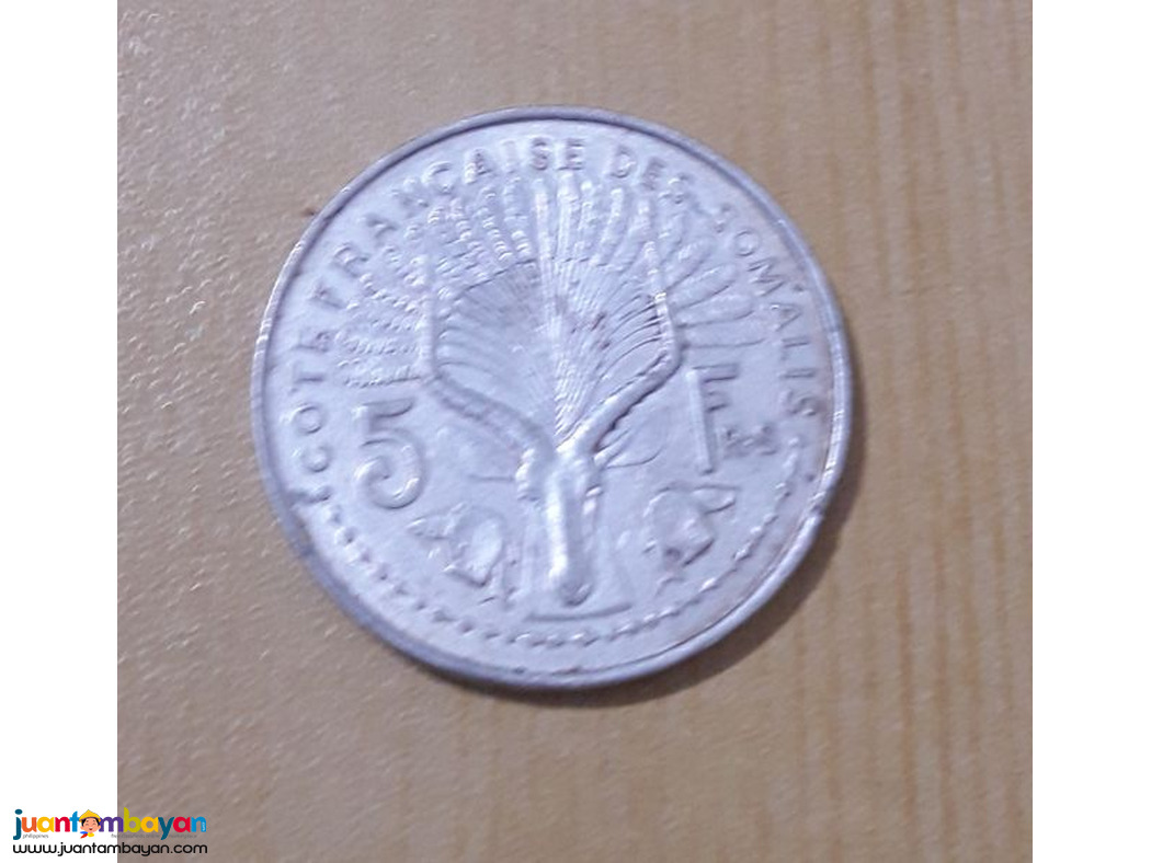 FRENCH SOMALIA 1948 PARIS 5 FRANCS ALLOY COIN RARE !!!