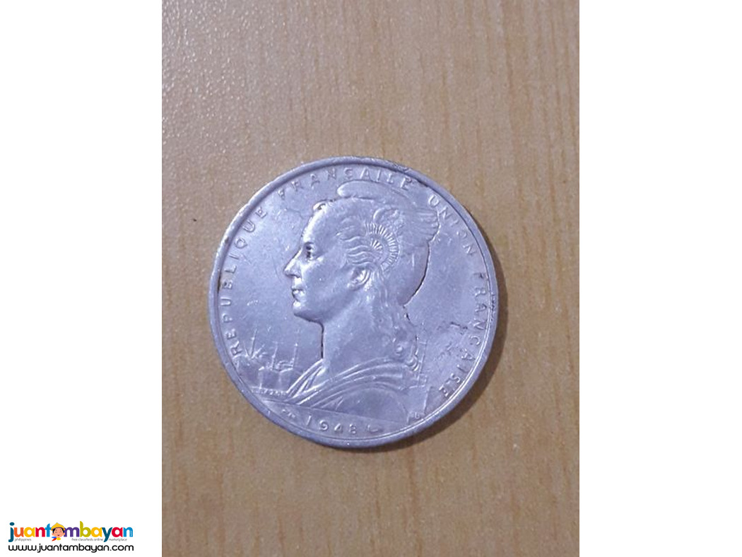 FRENCH SOMALIA 1948 PARIS 5 FRANCS ALLOY COIN RARE !!!