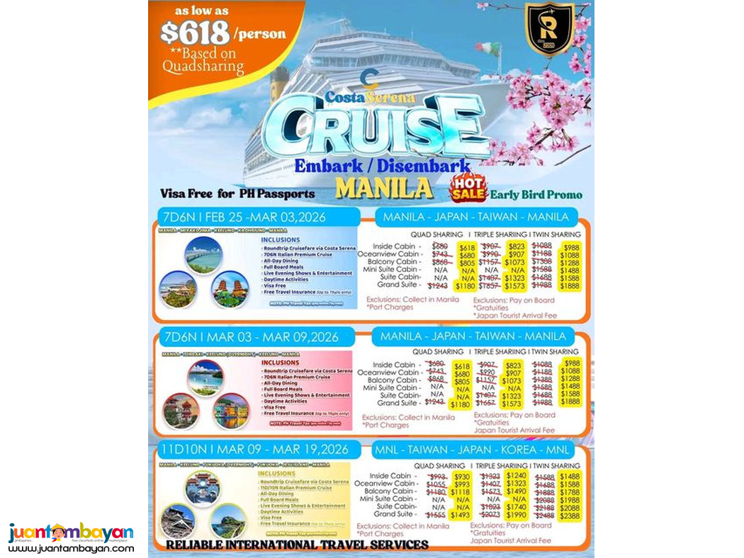 sET SAIL with costa serina - direct from manila