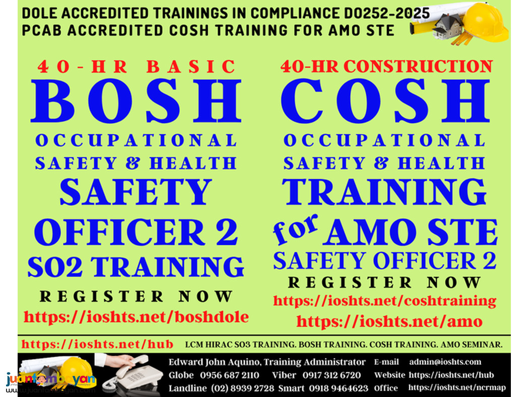 COSH Training BOSH Training First Aid DOLE Accredited PCAB AMO STE 