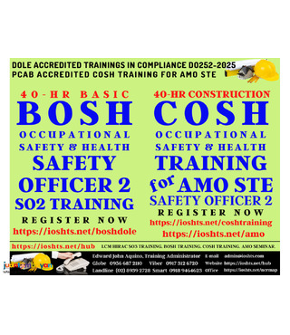 COSH Training BOSH Training First Aid DOLE Accredited PCAB AMO STE 