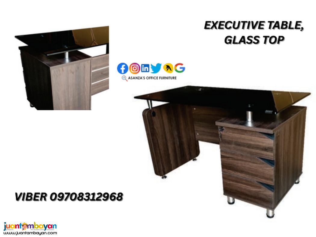 EXECUTIVE L TYPE GLASS TOP OFFICE TABLE