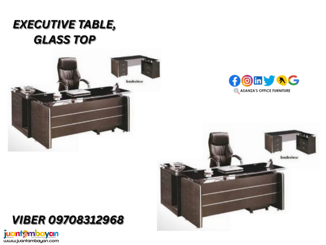 EXECUTIVE L TYPE GLASS TOP OFFICE TABLE