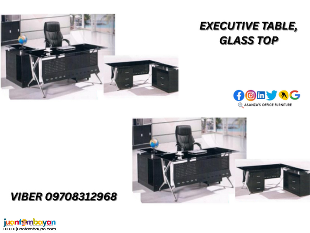 EXECUTIVE L TYPE GLASS TOP OFFICE TABLE
