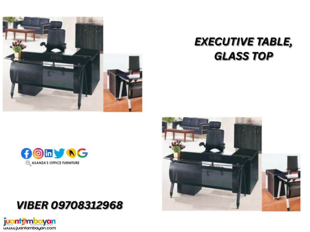 EXECUTIVE L TYPE GLASS TOP OFFICE TABLE