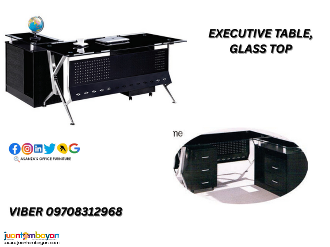 EXECUTIVE L TYPE GLASS TOP OFFICE TABLE