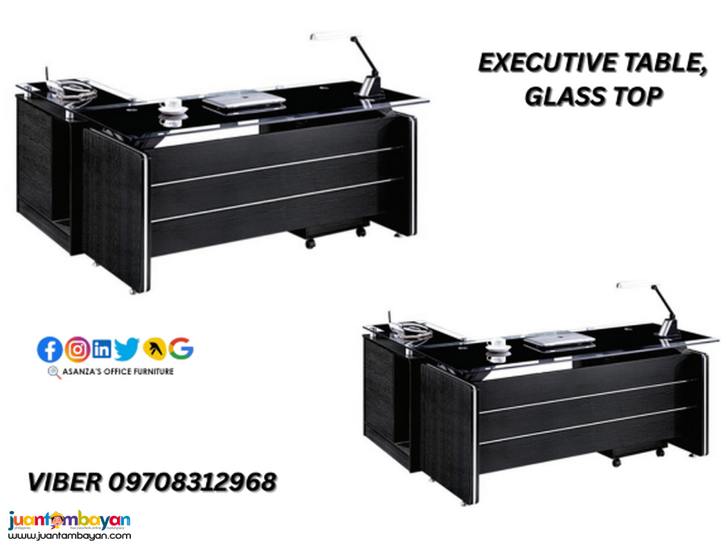 EXECUTIVE L TYPE GLASS TOP OFFICE TABLE