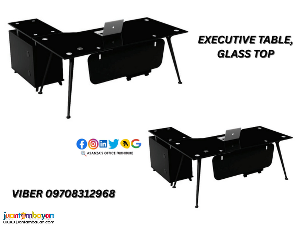EXECUTIVE L TYPE GLASS TOP OFFICE TABLE