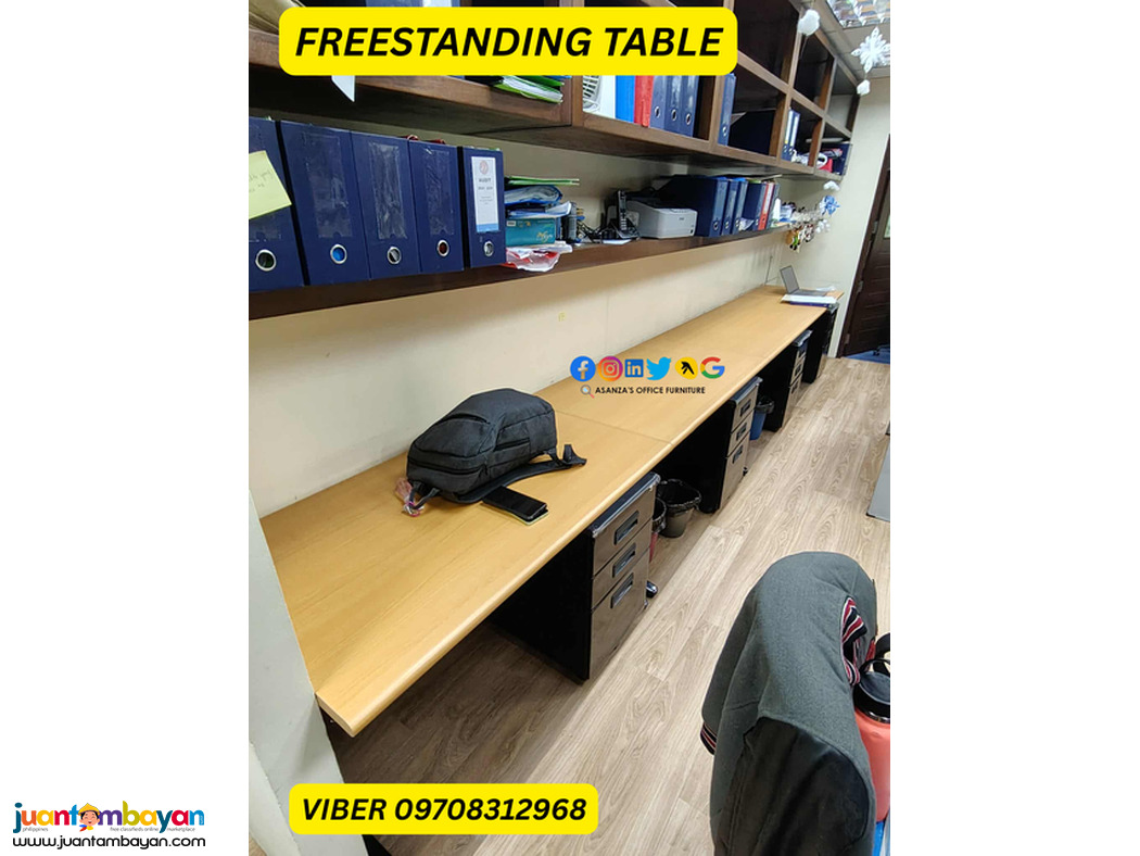 freestanding table with mobile pedestal
