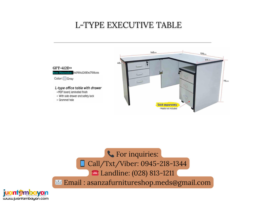 NEW PRODUCTS!! L-TYPE EXECUTIVE OFFICE TABLE 