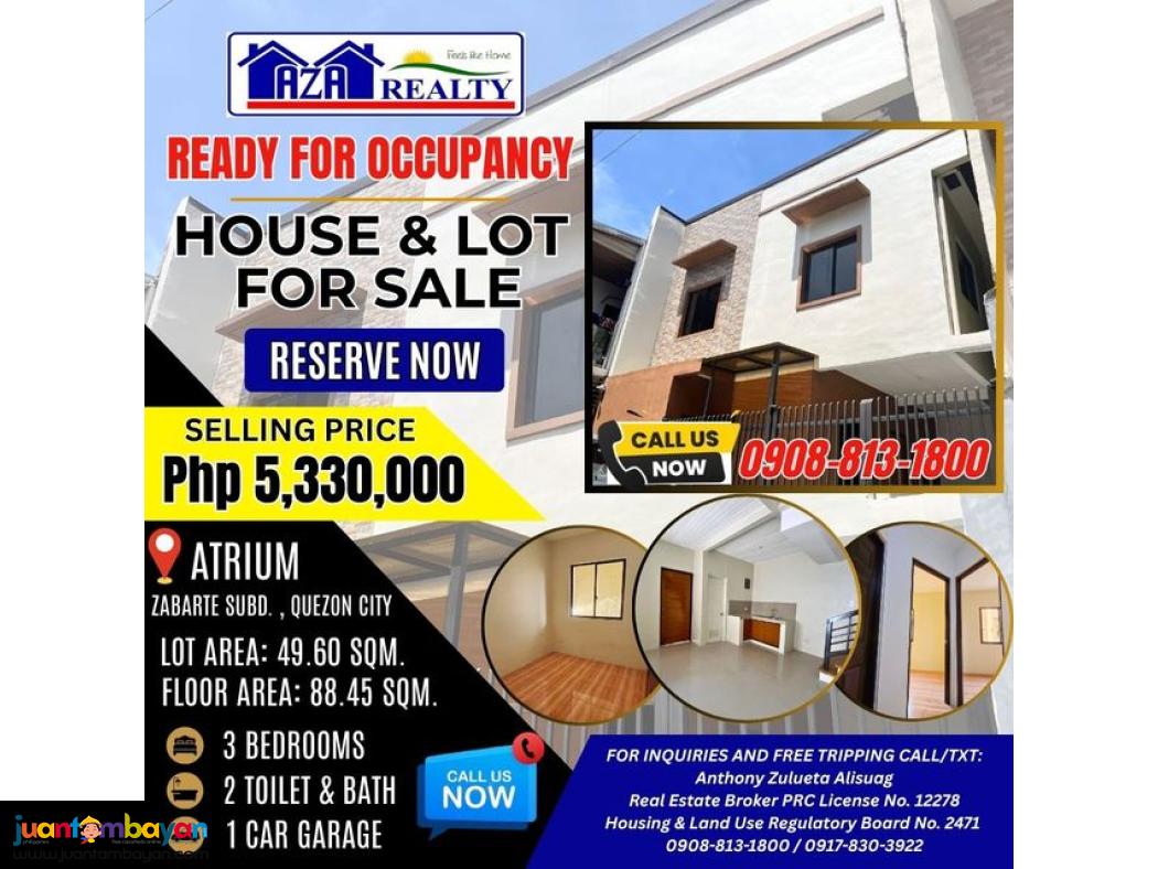 Atrium Residences 3BR Single Attached House And Lot For Sale