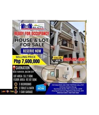 Carnation Residences 3BR 3 Storey House And Lot For Sale