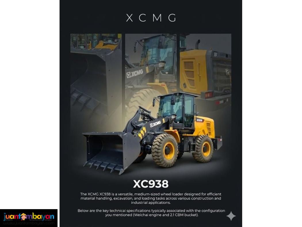 XCMG XC938 WHEEL LOADER 2.1cbm WEICHAI ENGINE