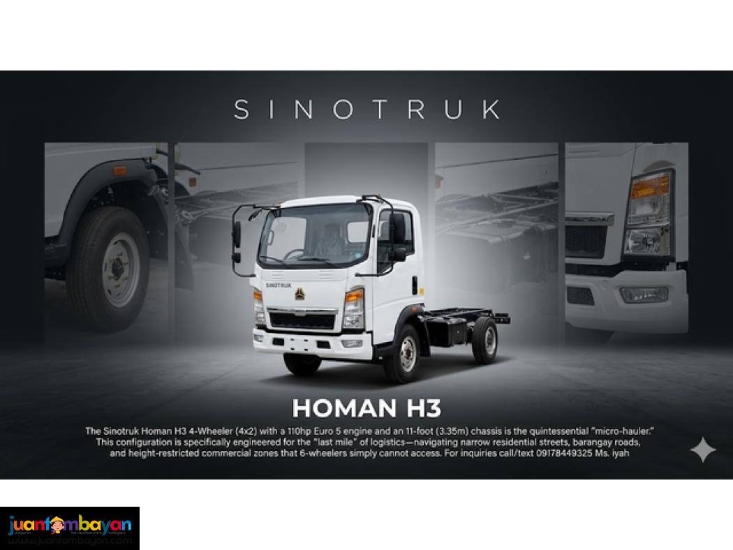 SINOTRUK HOMAN H3 4W CAB & CHASSIS 110HP 4X2 , E5, 11FT