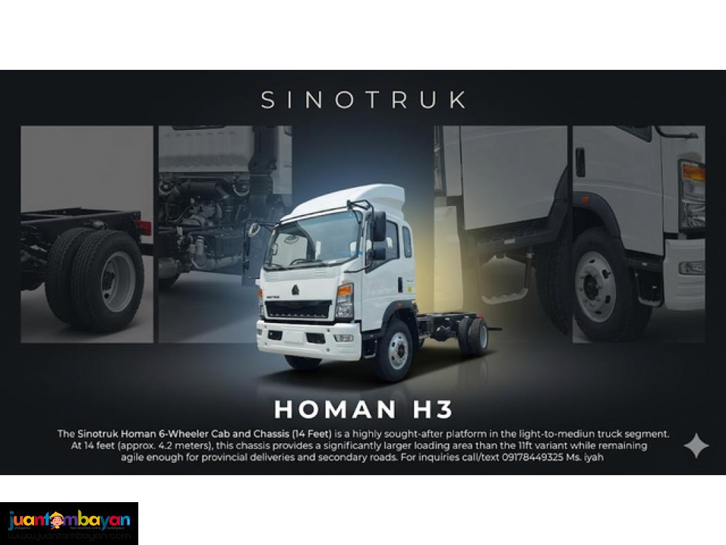 SINOTRUK HOMAN H3 6W CAB AND CHASSIS - 17 FEET EURO 2
