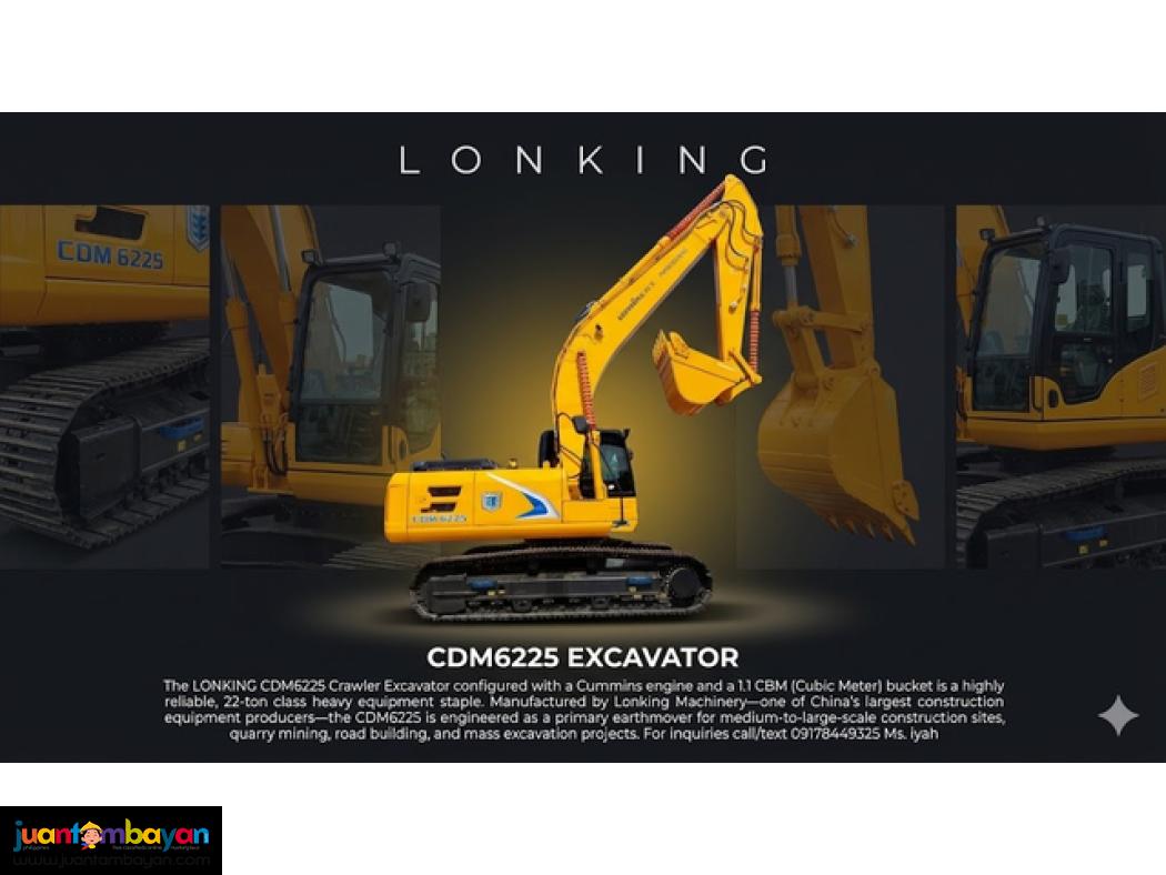 LONKING CDM6225 EXCAVATOR CRAWLER TYPE CUMMINS ENGINE  1.1CBM