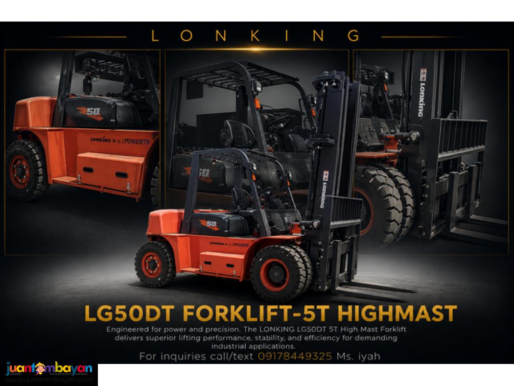 LONKING LG50DT FORKLIFT 5T, HIGH MAST