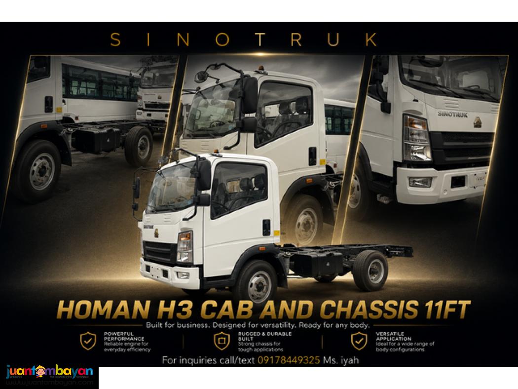SINOTRUK HOMAN H3 4X2 CAB & CHASSIS, 11 FEET