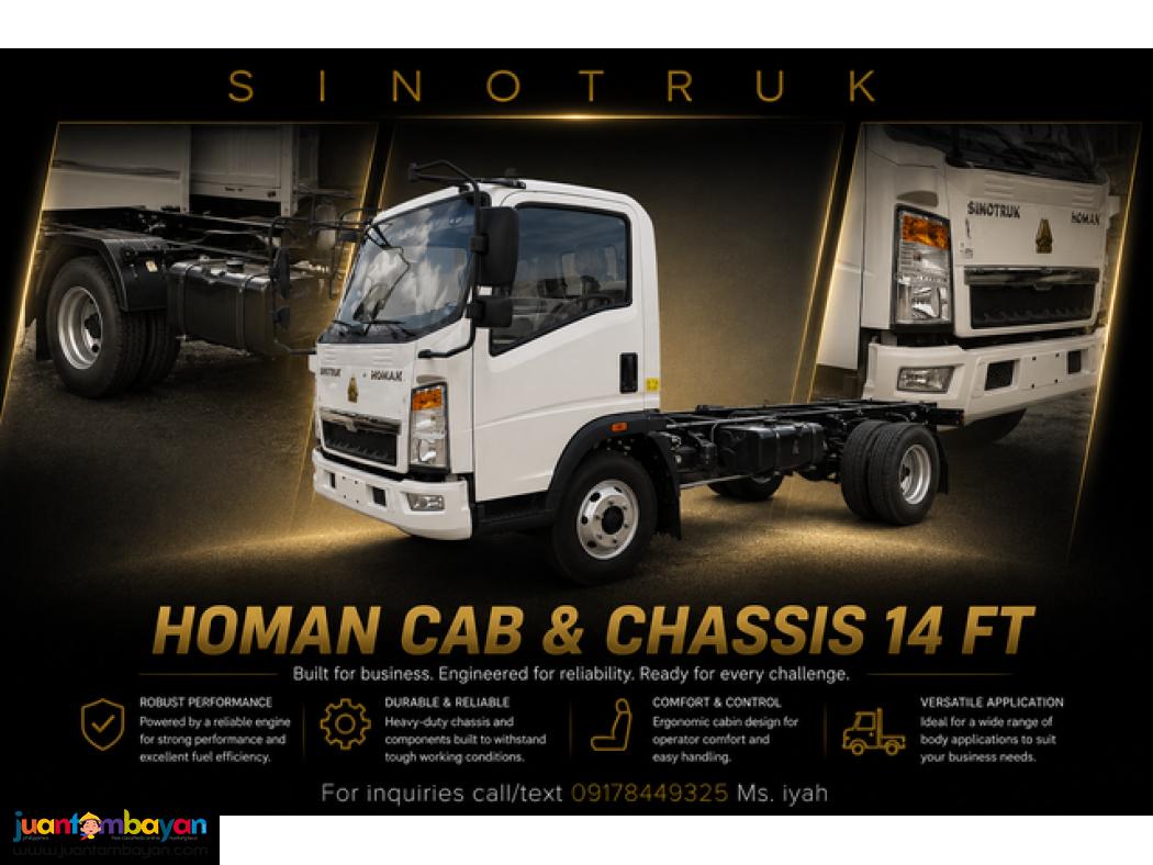 SINOTRUK HOMAN 4X2 CAB & CHASSIS, 14 FT