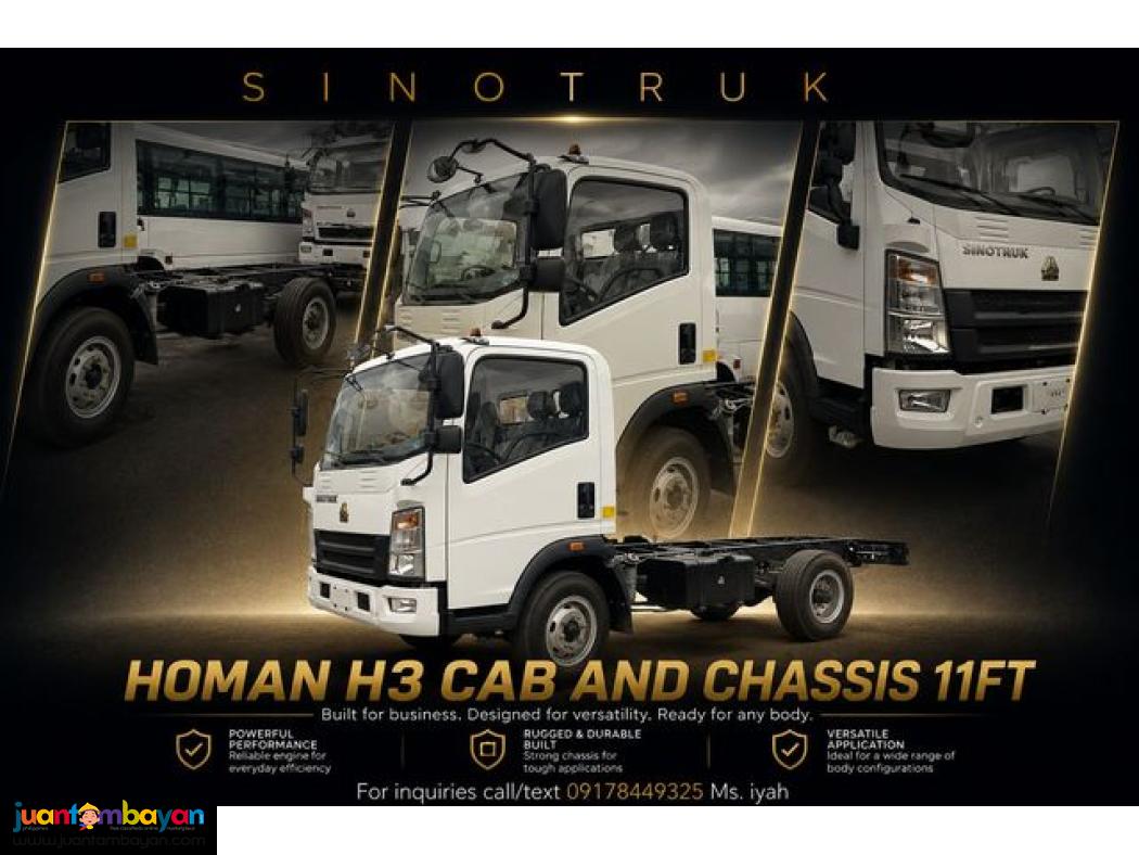 SINOTRUK HOMAN H3 CAB AND CHASSIS 11FT.