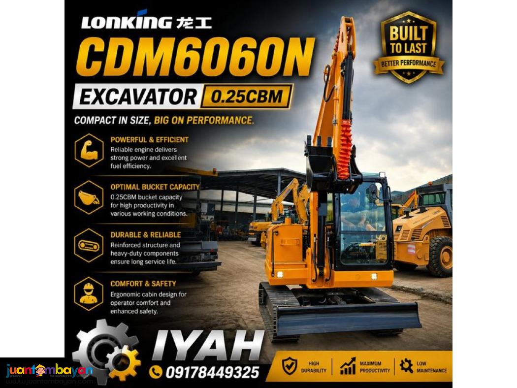 LONKING CDM6060N EXCAVATOR 0.25CBM WEICHAI ENGINE 
