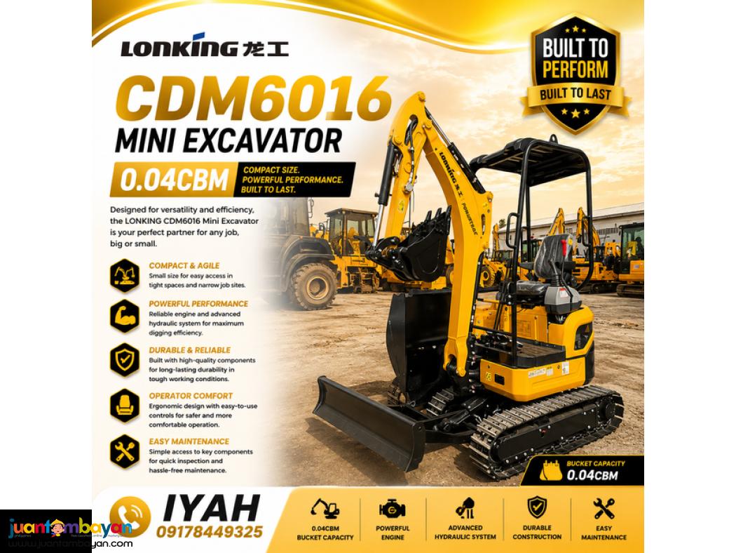 LONKING CDM6016 MINI EXCAVATOR, 0.04CBM