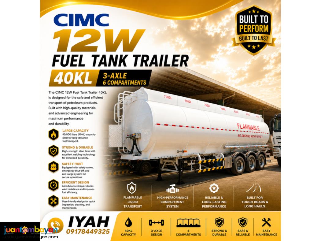 CIMC 12W FUEL TANK TRAILER, 40KL 3-AXLE 6 COMPARTMENT'S 