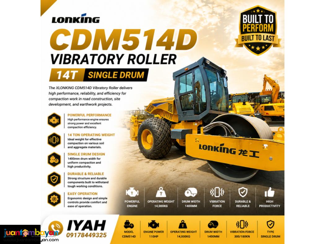 LONKING CDM514D VIBRATORY ROLLER SINGLE DRUM, 14T