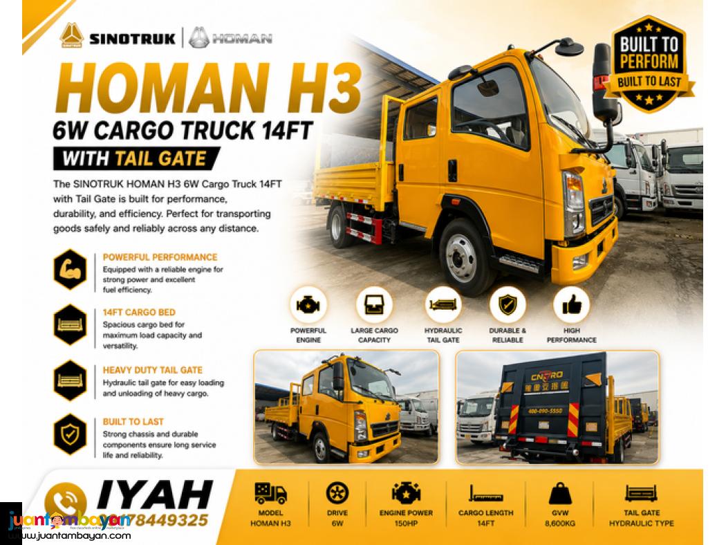 SINOTRUK 6W HOMAN CARGOTRUCK  14 FT WITH TAIL GATE