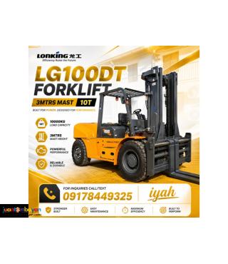LONKING LG100DT STD FORKLIFT 3MTRSMAST, 10T