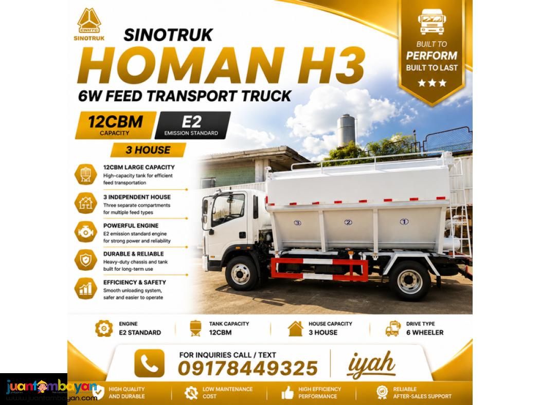 SINOTRUK HOMAN H3 FEED TRANSPORT TRUCK, 12CBM E2 3 HOUSE