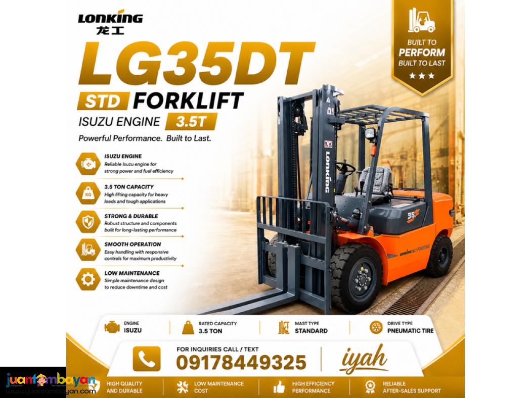 LONKING LG35DT FORKLIFT, STD 3.5T, 3MTRS MAST