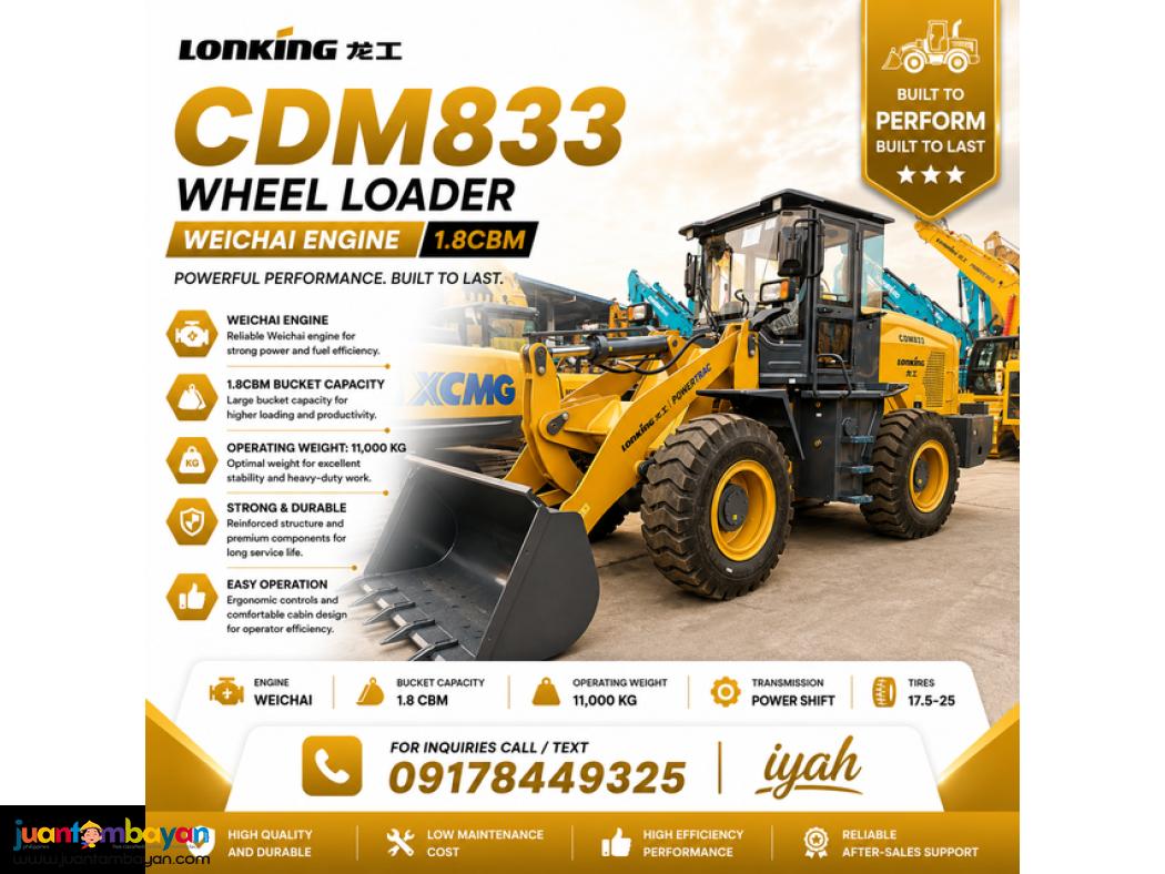 LONKING CDM833 WHEEL LOADER WEICHAI.... 1.8CBM