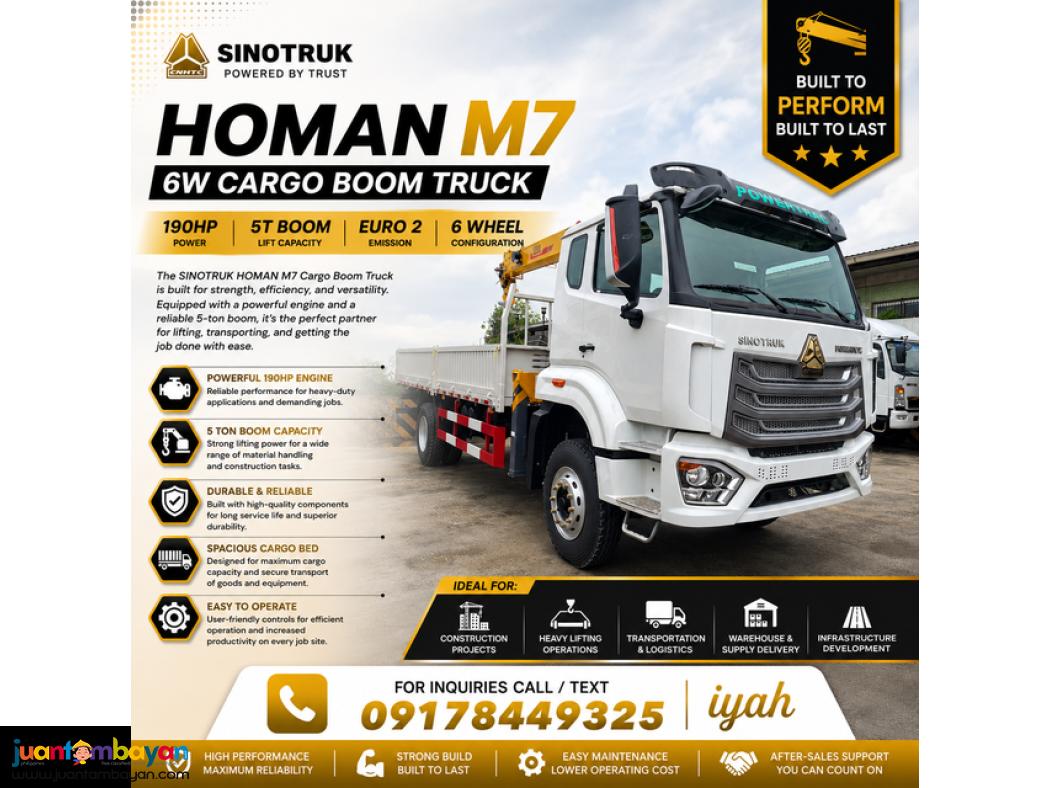SINOTRUK HOMAN M7 6W CARGO BOOM TRUCK 190HP 5T BOOM EURO 2