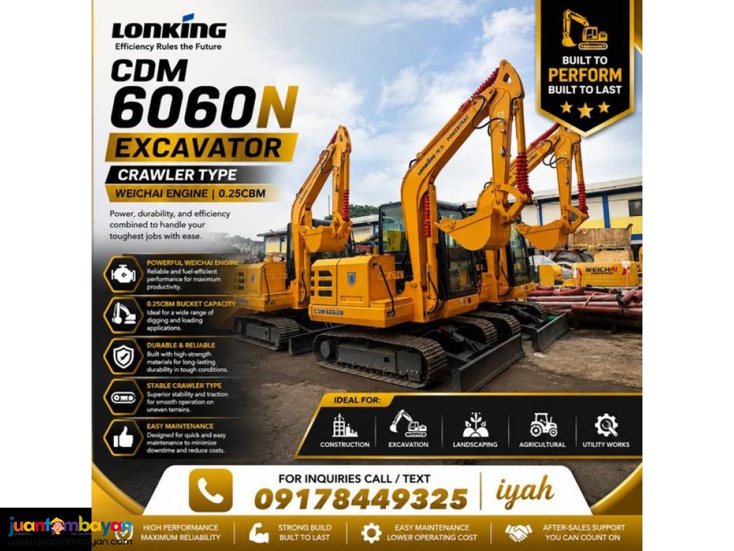 LONKING CDM6060N EXCAVATOR 0.25M³ WEICHAI ENGINE 