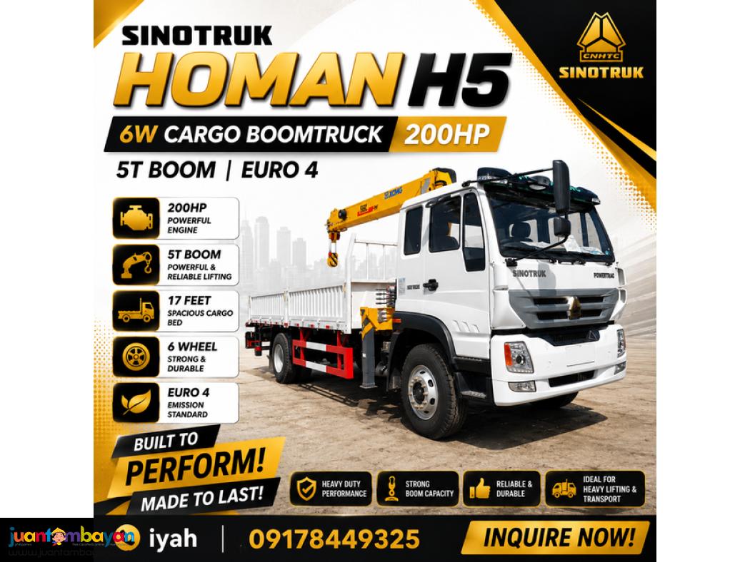 SINOTRUK HOMAN H5 6W CARGO BOOMTRUCK 200HP 5T BOOM EURO 4