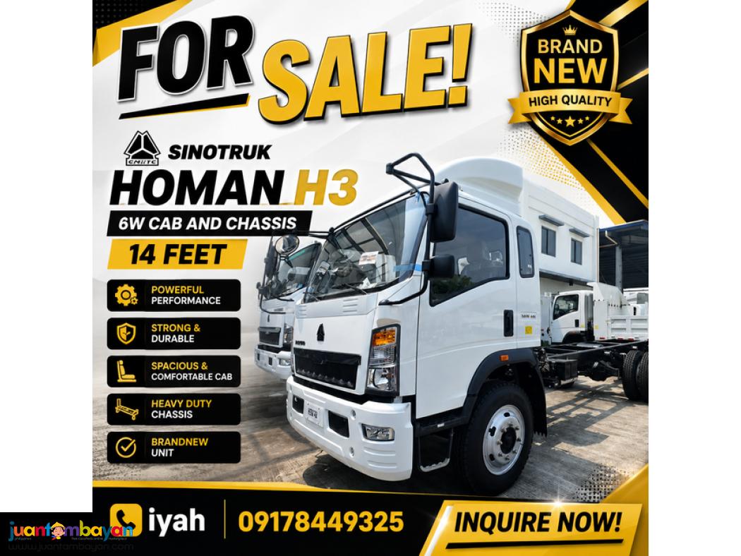 SINOTRUK HOMAN H3 6W CAB AND CHASSIS 14 FEET