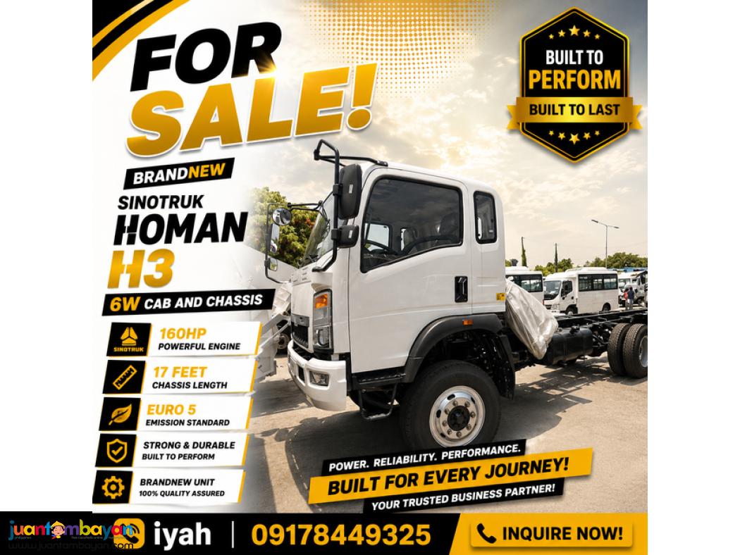 SINOTRUK HOMAN H3 CAB AND CHASSIS 6W 160HP 17 FEET EURO 5