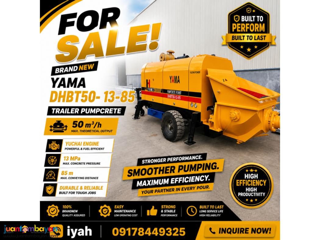 BRANDNEW YAMA DHBT50- 13-85 TRAILER PUMPCRETE YUCHAI ENGINE 50 m³/h