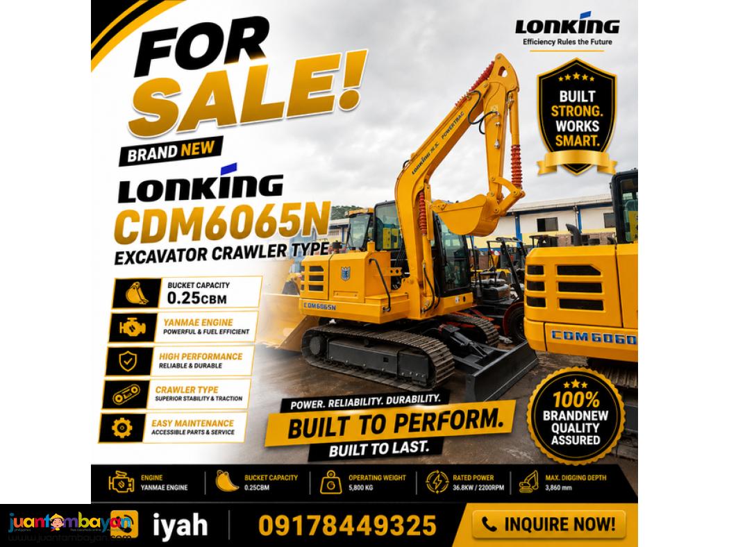 BRANDNEW LONKING CDM6065N EXCAVATOR CRAWLER TYPE YANMAE ENGINE 0.25CBM
